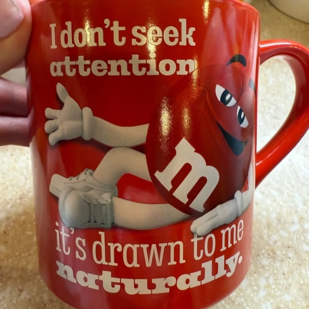M&M'S Red Character Mug I don’t seek attention it’s drawn to me naturally 2023